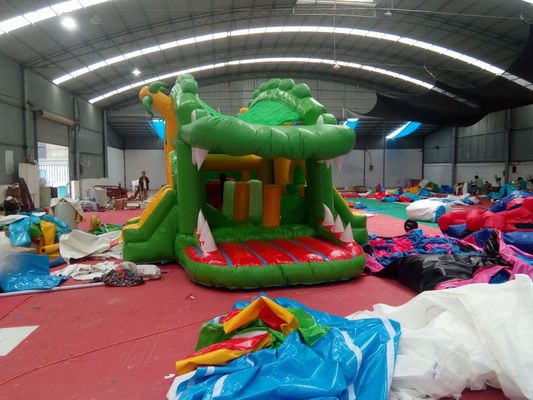 Green Crocodile Bounce House 0.55mm PVC Material Reinforcements For Zipper Joints